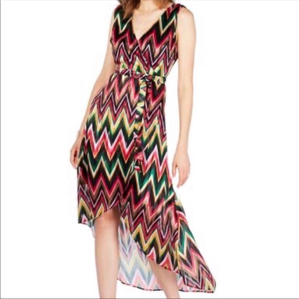 NEW INC Chevron Print High Low Striped Dress 14